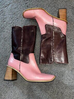 Vintage Fin Japan Leather Square Toe Colorblock Boots Size M (US 6.5-7)